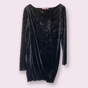 Y2K Juicy Couture Black Draped Velour Long Sleeve Mini Dress